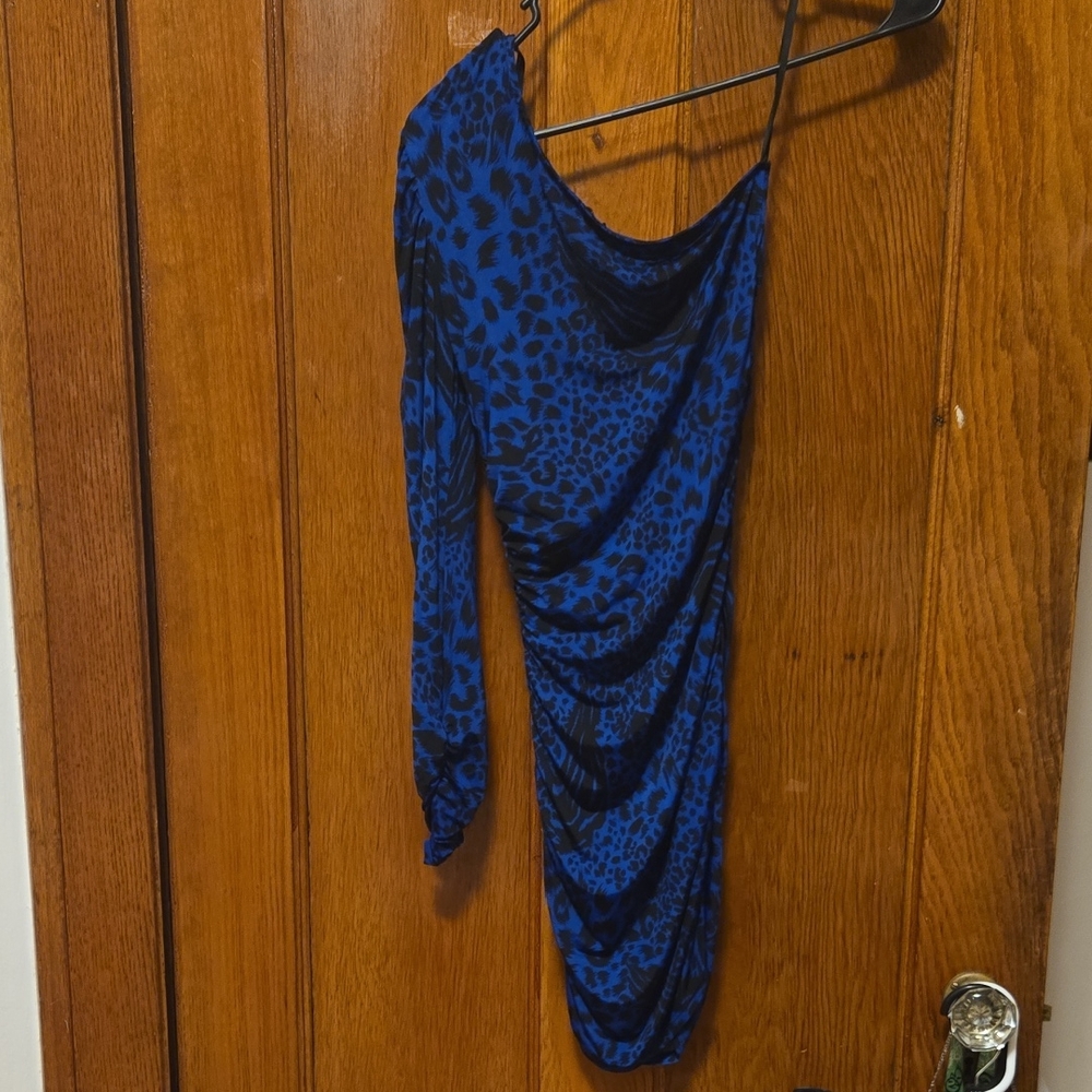Forever 21 Blue Leopard Print One-Shoulder Dress